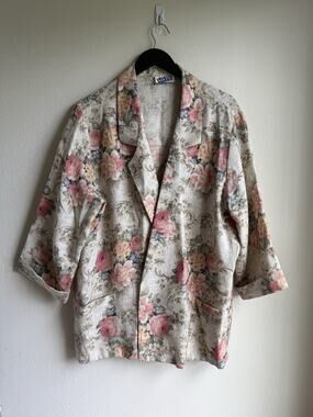 VTG Laura Tyler Women's Blazer 90s Size L Floral Multicolor Tan Style
